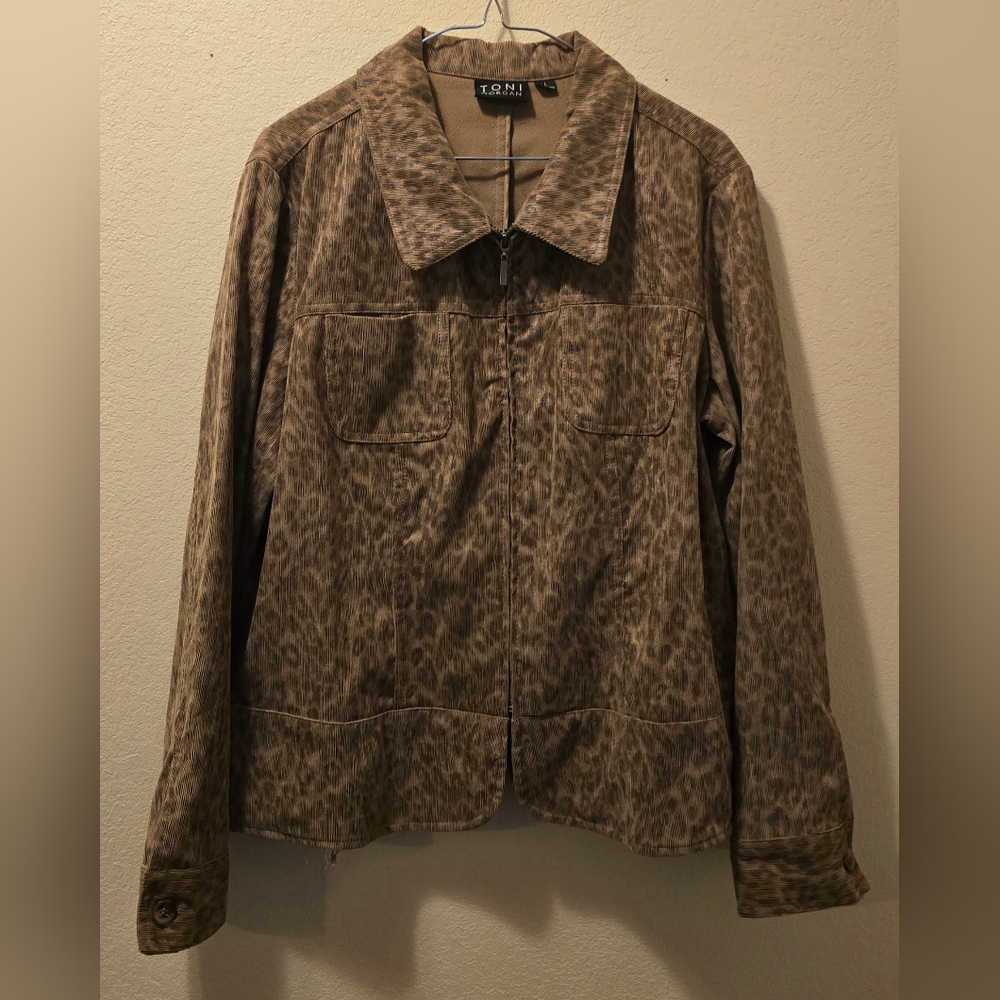 Toni Morgan Womens Large Metallic Animal Print Jacket Zip Front